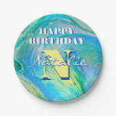 アクアブルーアクリルフローアート ペーパープレート (正面)