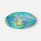 アクアブルーアクリルフローアート ペーパープレート (アングル)