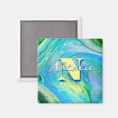 アクアブルーアクリルフローアート マグネット (正面/裏面)