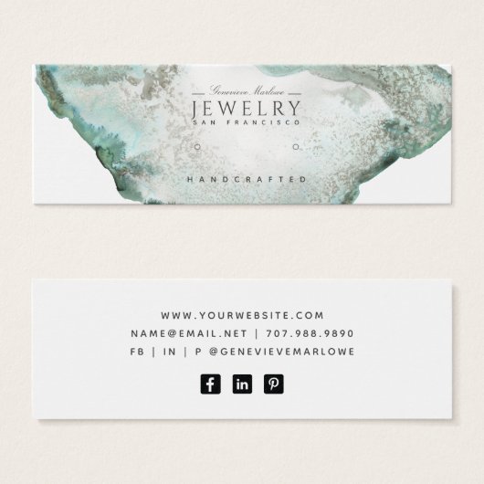 アクアブルーアゲート大理石スタッドイヤリングディスプレイカード (正面&裏面)