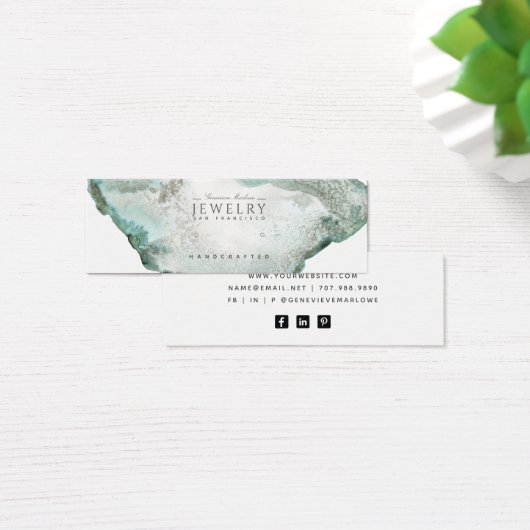 アクアブルーアゲート大理石スタッドイヤリングディスプレイカード (デスク)