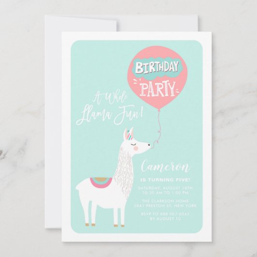 アクアブルーアラマおもしろい子供の誕生日パーティー 招待状 (正面)