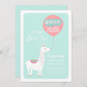 アクアブルーアラマおもしろい子供の誕生日パーティー 招待状 (正面/裏面)