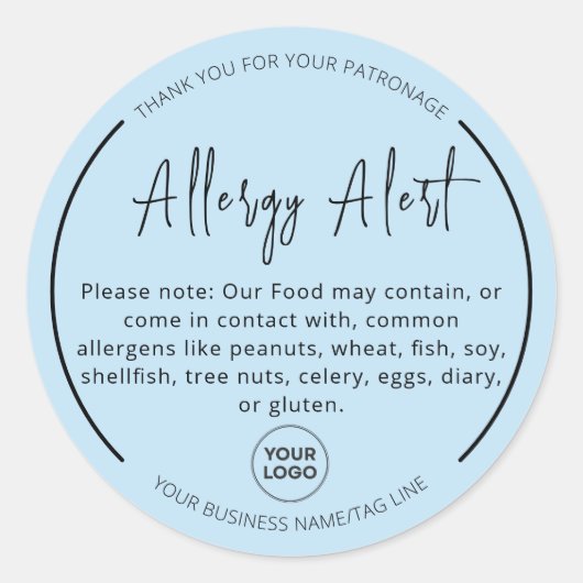 アクアブルーアレルギ警告ー食品の丸シール ラウンドシール (正面)