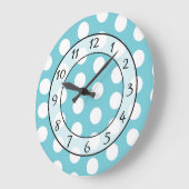 アクアブルーアンドホワイト水玉模様お洒落時計 ラージ壁時計 (傾斜)