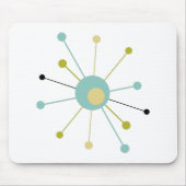 アクアブルーイエローアトミック時代スターバストミッドセンチュリー マウスパッド (正面)