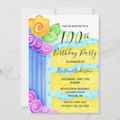 アクアブルーイエローケーキフローラ100thバースデーパーティー 招待状 (正面)