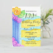 アクアブルーイエローケーキフローラ100thバースデーパーティー 招待状 (スタンド正面)