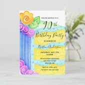 アクアブルーイエローケーキフローラ90thバースデーパーティー 招待状 (スタンド正面)