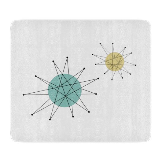 アクアブルーイエローフランシスカンスターバストミッドセンチュリー カッティングボード (正面)