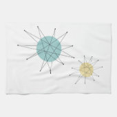 アクアブルーイエローフランシスカンスターバストミッドセンチュリー キッチンタオル (横)