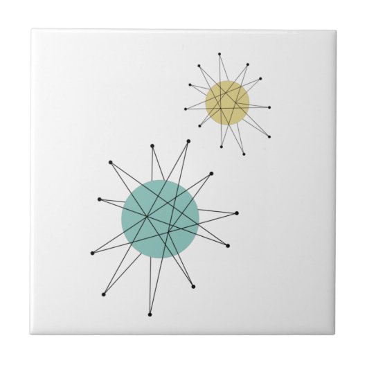 アクアブルーイエローフランシスカンスターバストミッドセンチュリー タイル (正面)