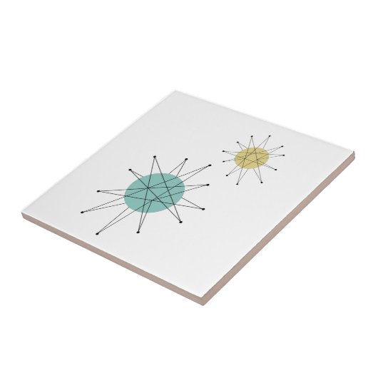 アクアブルーイエローフランシスカンスターバストミッドセンチュリー タイル (側面)