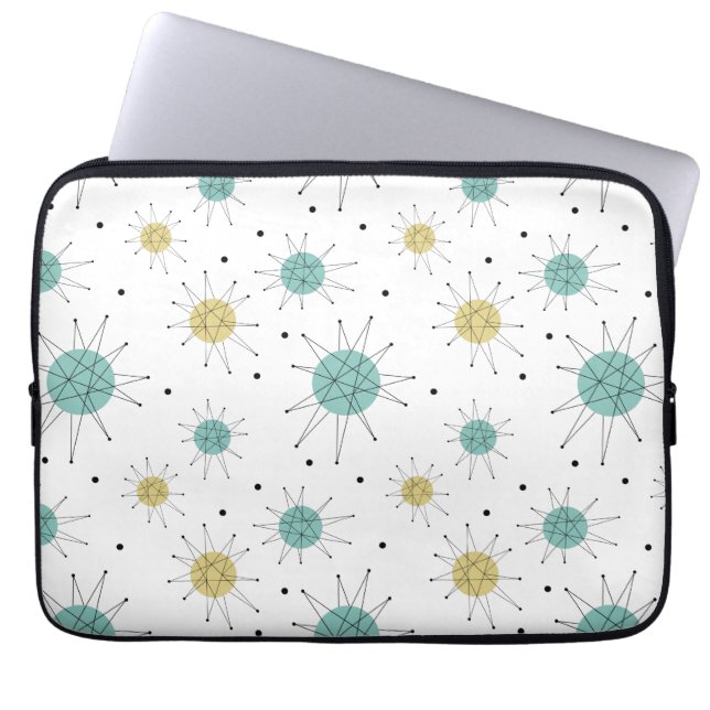 アクアブルーイエローフランシスカンスターバストミッドセンチュリー ラップトップスリーブ (正面)