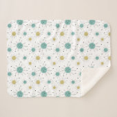 アクアブルーイエロー原子パターンミッドセンチュリーモダン シェルパブランケット (正面(横))