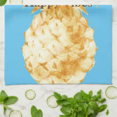 アクアブルーイエロー金ゴールドパイナップル キッチンタオル (折り畳み)