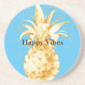 アクアブルーイエロー金ゴールドパイナップル コースター (正面)
