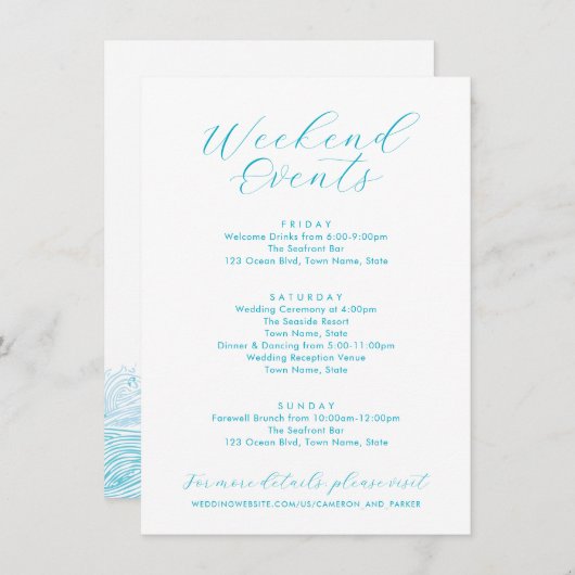 アクアブルーウィークエンドイベント海ウェーブビーチ結婚式 エンクロージャーカード (正面/裏面)