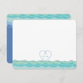 アクアブルーウェーブズループ結婚ハートサンキューカード ノートカード (正面/裏面)