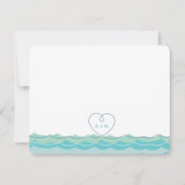 アクアブルーウェーブズループ結婚ハートサンキューカード ノートカード (正面)