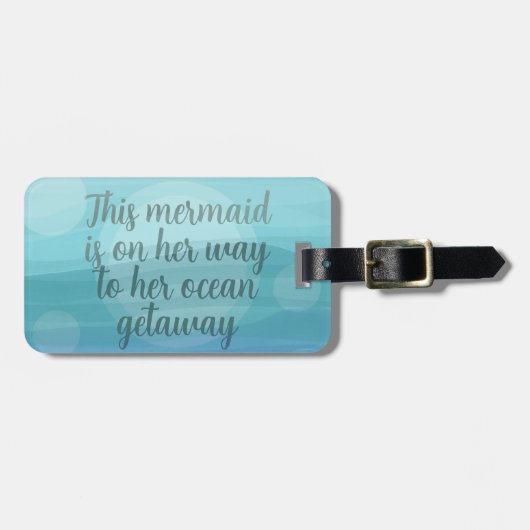 アクアブルーウォーターカラーウェーブズマーメイド海引用文 ラゲッジタグ (正面横)