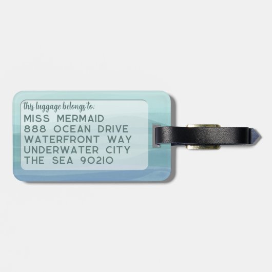 アクアブルーウォーターカラーウェーブズマーメイド海引用文 ラゲッジタグ (裏面横)
