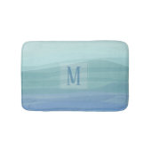アクアブルーウォーターカラーウェーブモノグラムバスマット バスマット (正面)