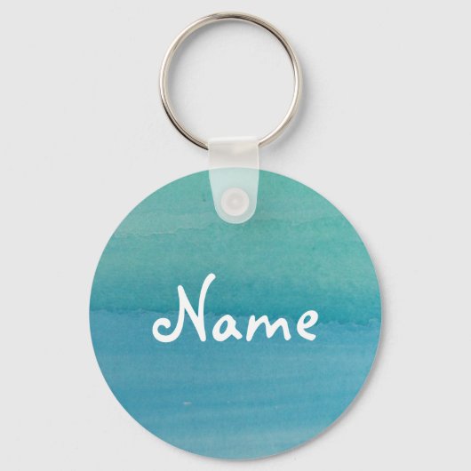 アクアブルーウォーターカラーキーチェーン(名前をカスタムする) キーホルダー (正面)