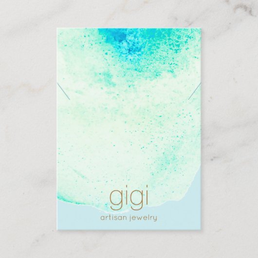 アクアブルーウォーターカラーネックレス表示ホルダー 名刺 (正面)