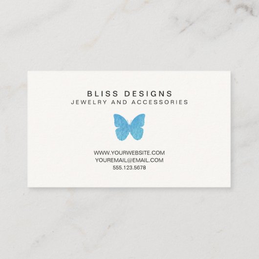 アクアブルーウォーターカラーバタフライロゴエレガントシンプル 名刺 (裏面)