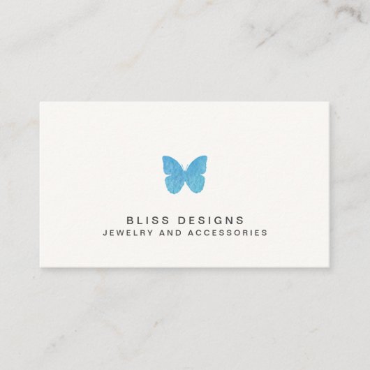 アクアブルーウォーターカラーバタフライロゴエレガントシンプル 名刺 (正面)