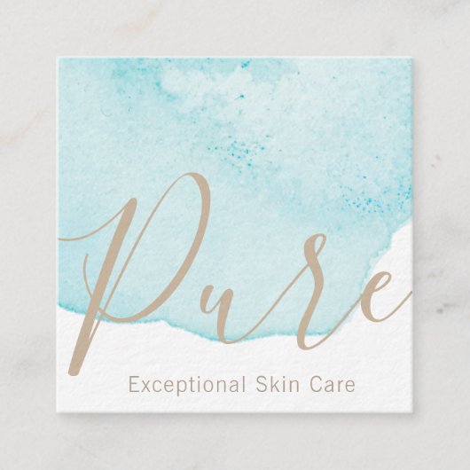 アクアブルーウォーターカラーフラワーペタルスキン気にスパ スクエア名刺 (正面)