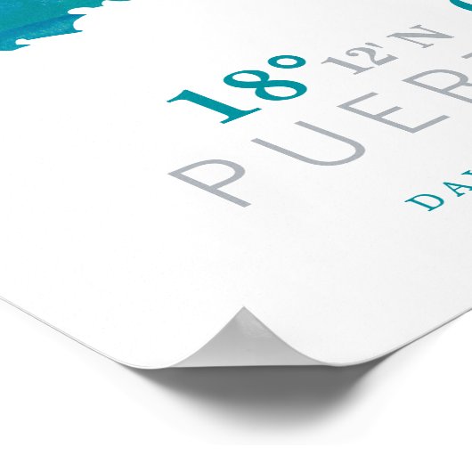 アクアブルーウォーターカラープエルトリコのマップ座標 ポスター (角)