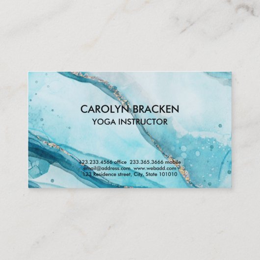 アクアブルーウォーターカラーミニマエレガントリスト 名刺 (裏面)