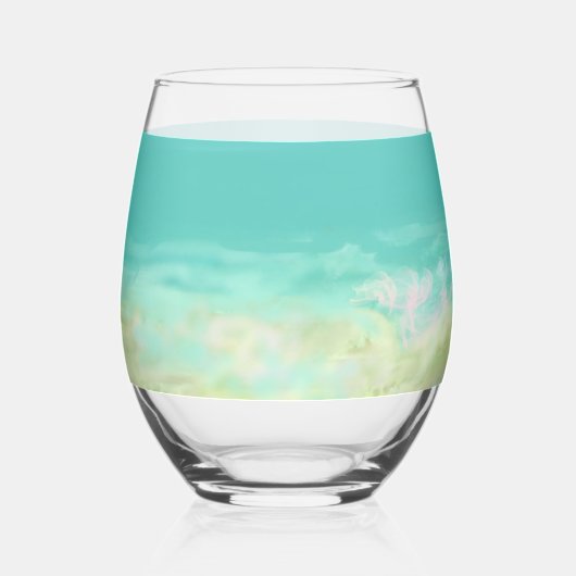 アクアブルーウォータービーチ結婚式名前をカスタムする ステムなしワイングラス (裏面)