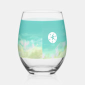 アクアブルーウォータービーチ結婚式名前をカスタムする ステムなしワイングラス (右)