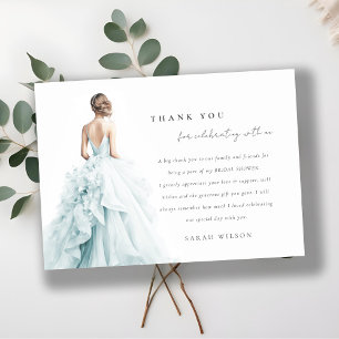 アクアブルーウォーター結婚カラーズガウンブライダルシャワー サンキューカード