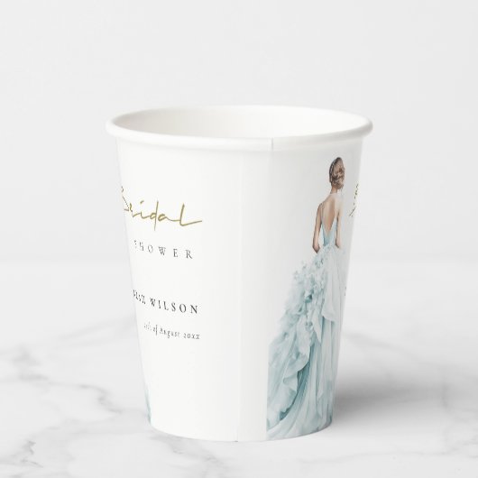 アクアブルーウォーター結婚カラーズガウンブライダルシャワー 紙コップ (右)