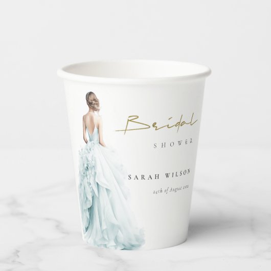 アクアブルーウォーター結婚カラーズガウンブライダルシャワー 紙コップ (正面)