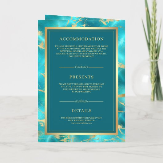 アクアブルーウォーター金ゴールドQRコードムスリム結婚ズ 招待状 (裏面)