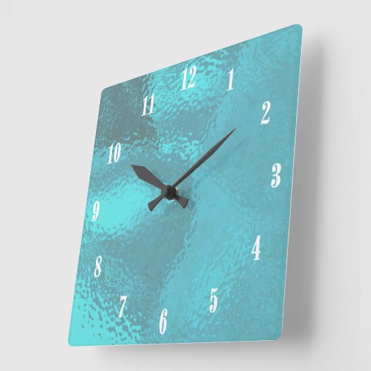 アクアブルーウォーター(白の数字付き) スクエア壁時計 (傾斜)