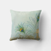 アクアブルーエレガントピーコックフェザーズツリーブランチ クッション (裏面)