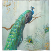 アクアブルーエレガントピーコックn羽毛ツリーブランチ シャワーカーテン (正面)