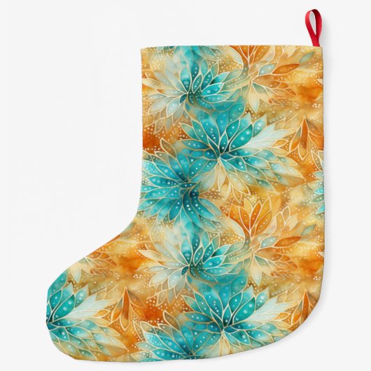 アクアブルーオレンジフローラクリスマス名 ラージクリスマスストッキング (裏面)