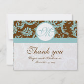 アクアブルーオンブラウンダマスクウェディングサンキューカード サンキューカード (正面)