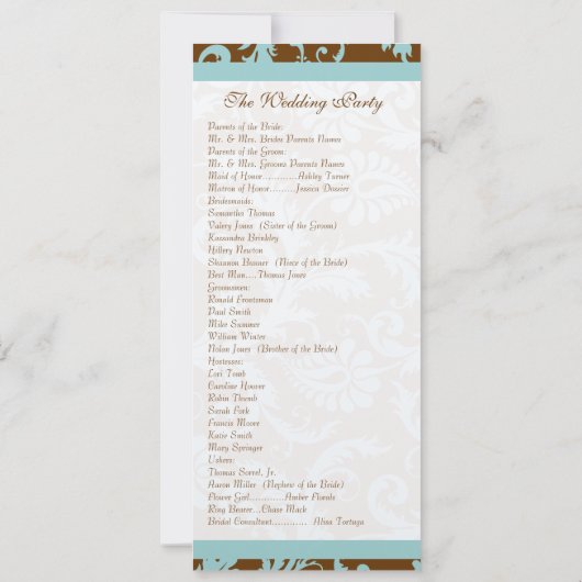 アクアブルーオンブラウンダマスクスワール結婚式招待状 招待状 (裏面)