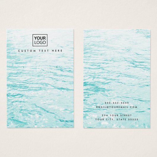 アクアブルーカスタムウォーターのロゴイヤリングディスプレイカード (正面&裏面)