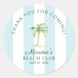 アクアブルーカバナストライプビーチパームクラブサンキュー ラウンドシール