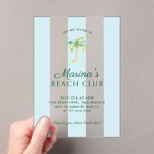 アクアブルーカバナストライプビーチパーム誕生日 アクリル招待状 (インサイチュ (ポータブル))