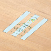 アクアブルーカバナストライプビーチパーム誕生日 アクリル招待状 (レイダウン)